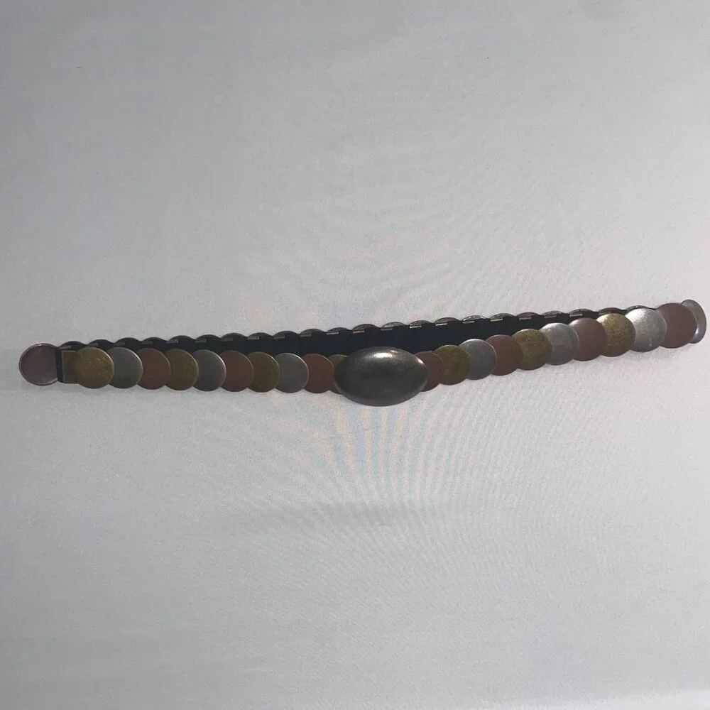 Vintage-Inspired Stretch Disc Belt Mixed Metal-tone Elastic Statement Belt